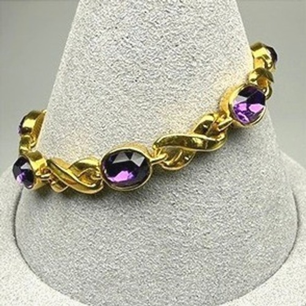 VTG Avon Infinity Link Bracelet Purple Rhinestone Gold Tone 6.25" 1990s Regal